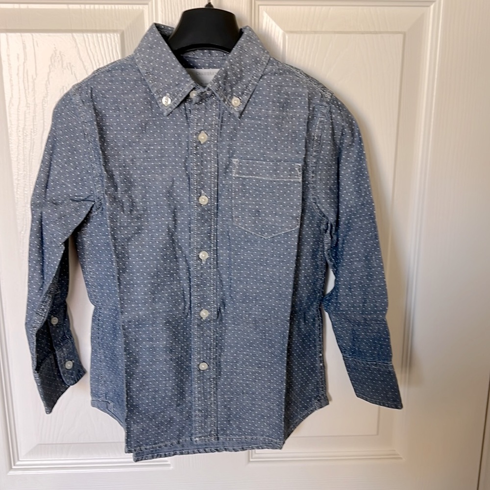 Jcrew brand new boy’s long sleeve printed dot chambray shirt size 4-5